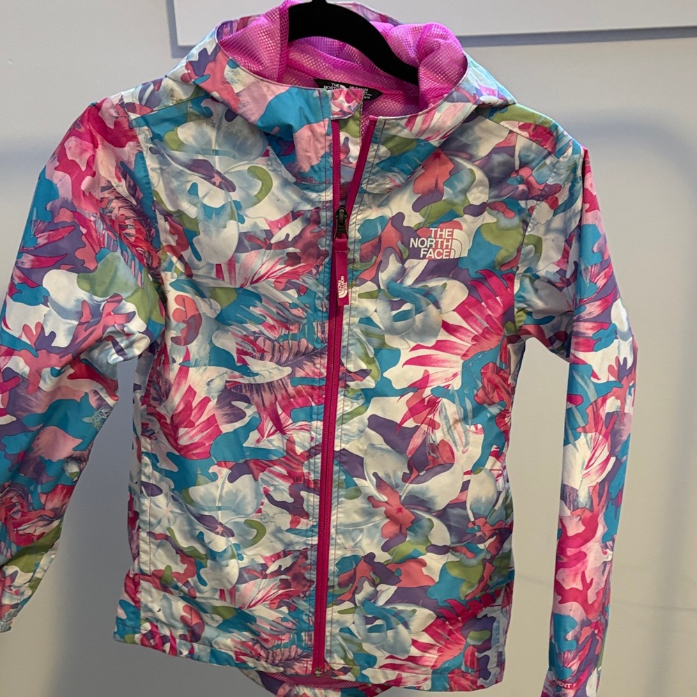 Girls North Face floral rain jacket